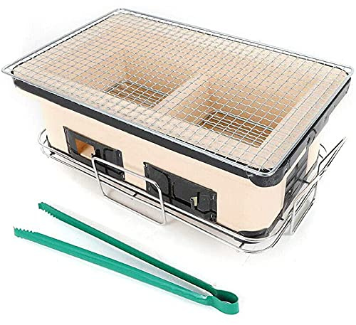 Beige Japanese Ceramic Charcoal Stove - Portable Hibachi Grill for Camping, Indoor & Outdoor BBQ, Tabletop Charcoal Cooker A