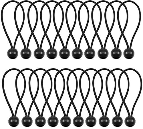 Fodlon Tensor para Lonas, 20pcs Cuerda Elástica Tensores con Bola Tensor de Goma Tensores Profesionales Elástico para Cortinas de Jardín, Pabellones, Tiendas de Campaña, Banner, Carteles, Negro