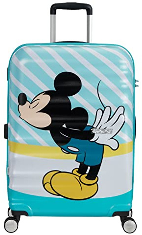 American Tourister Wavebreaker Disney - Spinner M, equipaje para niños, 67 cm, 64 L, multicolor (Mickey Blue Kiss)