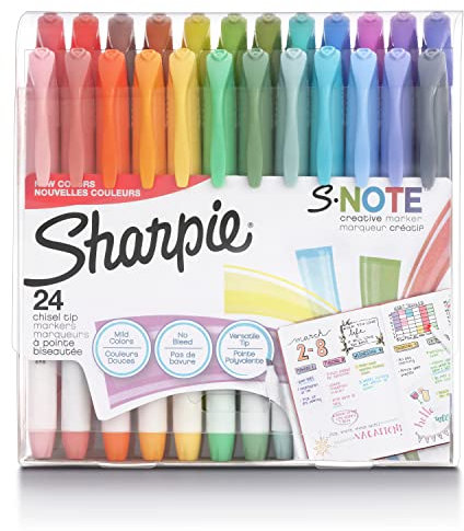Sharpie S-Note Creative Markers, Highlighters, Assorted Colors, Chisel Tip, 24 Count