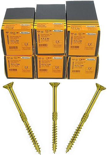 Eurotec Paneltwistec AG - gelb verzinkt Senkkopf Spanplattenschrauben Holzschraube Torx (100, 5,0 x 90 mm)