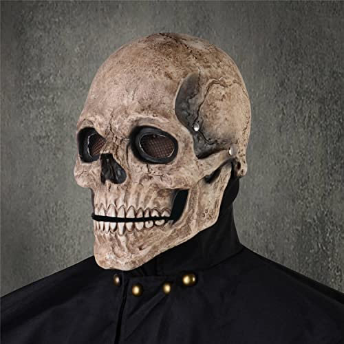 Creepy Halloween Skull Mask Full Head Scary Realistic Mask with Movable Jaw for Adult Kids Cosplay Party Mask