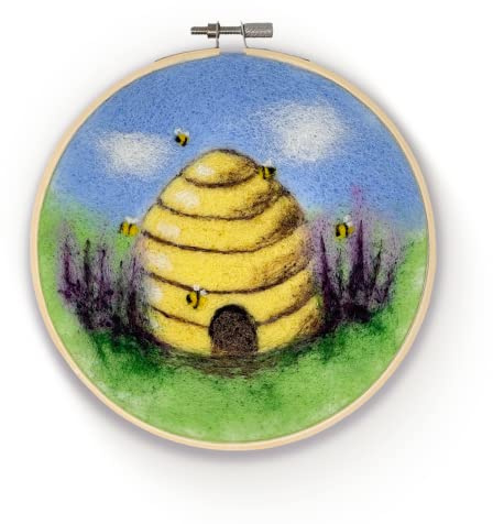 The Crafty Kit Company Beehive in a Hoop Needle Felting Craft Kit for Beginners Including Corriedale Wool, Needles and Instructions
