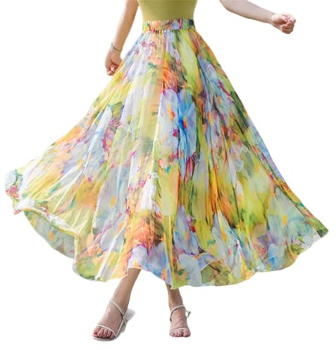 Gonna Lunga in Chiffon Gonna da Donna Vita Alta gonne Fantasia, Estiva, Leggera ed Elegante, Fashionable Look.