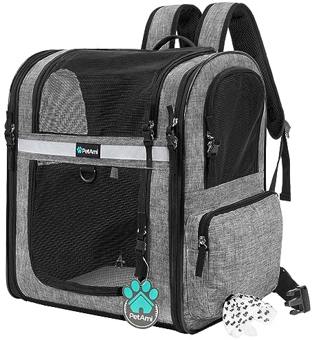 PetAmi Dog Backpack Carrier for Small Large Cat, Pet, Puppies, Ventilated Pet Hiking Backpack Travel Bag, Airline Approved Cat Backpack Carrier, Safety Back Support, Camping Biking, Max 18 lbs, Grey