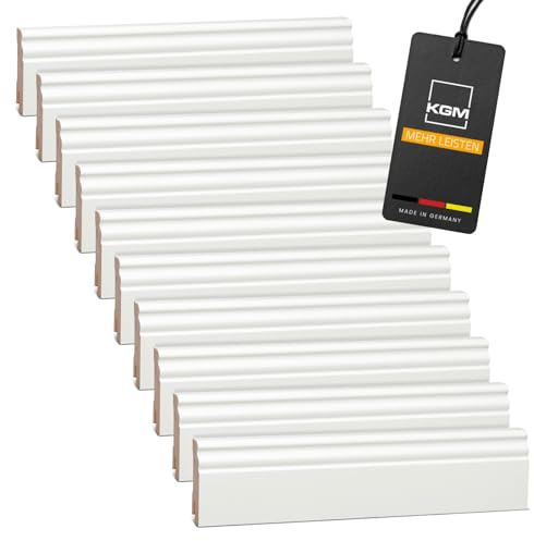 Förpackning KGM Hamburger Sockellist Altberliner Profil - klassisk rundad listprofil - Vitlackerad Golvlist i Massiv Furu - Mått: 2400 x 18 x 70 mm - 10 st / 24M