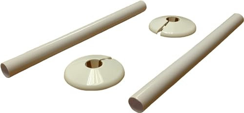 2 x Radiator Pipe Sleeve Covers and Pipe Collars in White 15mm x 200mm