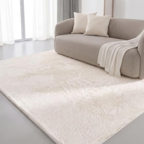 Interiyou Fargo - Teppich Wohnzimmer 230x330 cm Creme - Kurzflor Waschbar und rutschfest - Flauschiger Fellteppich aus Kunstfell - weicher Langflor Fell