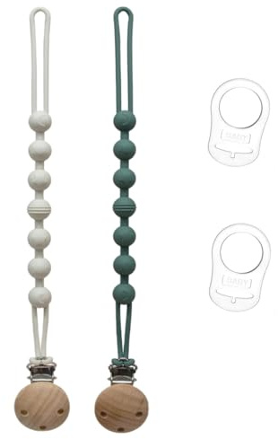 2er-Pack Schnullerkette Aus Silikon,Baby Schnullerkettenclips, Schnullerketten für Mädchen und Jungen BPA Frei Enthält 2pcs Silikonring für Schnullerkette