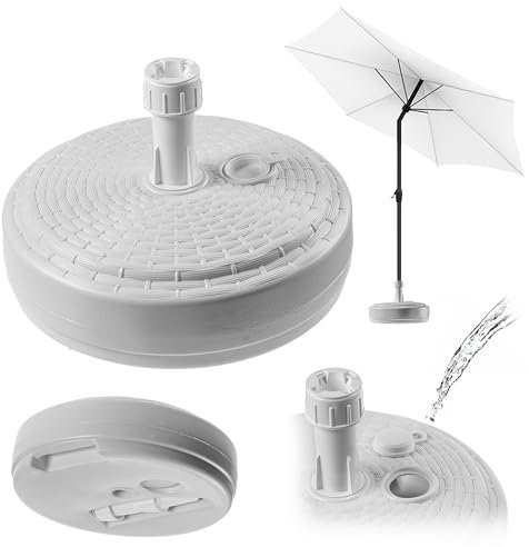 KADAX Supporto per ombrelloni, supporto rotondo per ombrelloni, riempibile con sabbia acqua o ghiaia, supporto in plastica per giardino, terrazza, spiaggia (versione 2 rotonda, bianco)