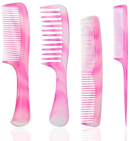 Nayyana Pettine per capelli rosa, 4 pezzi, con denti larghi, pettine con denti fini, pettine a coda di ratto, doppio pettine con denti fini e larghi, pettini per capelli per uomini e donne