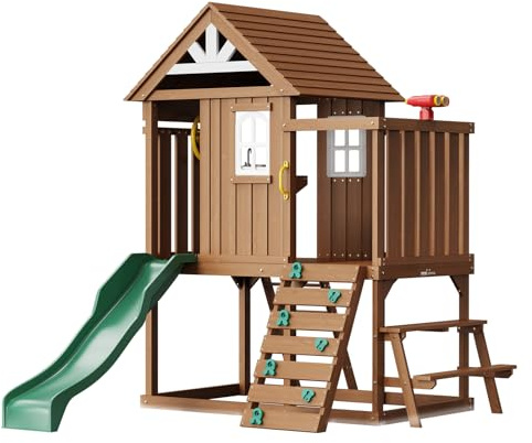 VEVOR Casetta da Gioco per Bambini da Esterno in Legno (Grigio, 2,32P x 3,1l x 2,69H metri)