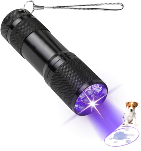 Lampe torche UV 9 LED - Lumière noire multifonction détecte l'urine de chats et de chiens, billets - Lampe UV 395 nm légère et portable - Lumière UV Flashlight Nécessite 3 piles AAA - Petite lampe UV