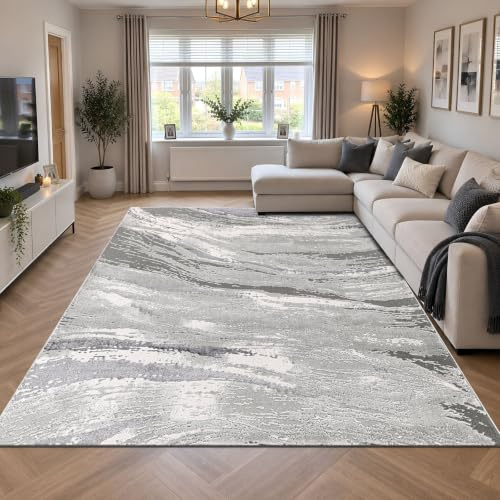 renoazul® Jute Back Abstract Large Living Room Rug, Jeze 240 x 320 cm - Grey Carpet - Washable Hearth Rugs For Fireplaces, Dining Room and Lounge Rug