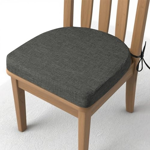 AddGrace Seat Cushions for Dining Chairs 43 * 40 * 5 cm 1 Pack Dark Grey | Non-Slip, U-Shaped, Chair Cushions with Ties, Thickened, Machine Washable, Faux Linen Fabric, for Kitchen Indoor Living Room