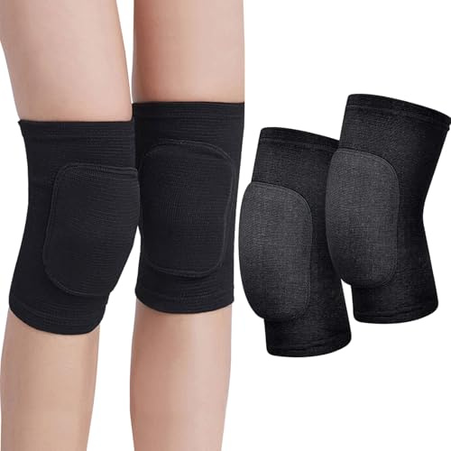 GWAWG 1 Pair Black Knee Pads, Thicken Sponge Pad, Breathable Protective Set for Volleyball Fitness Dance Yoga Tennis Running Cycling Workout for Teens Men Women