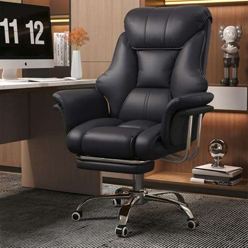 HDHNBA Big and Tall Office Chair 550 lbs Extra Wide Leather Executive Chair with Retractable Footrest, Heavy-Duty Ergonomic Chair, Adjustable Height Computer