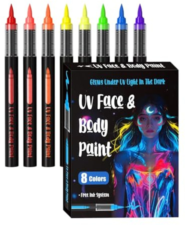 Body Art Markers, Fluorescent Temporary Skin Pens, Sweatproof Face Painting Pens, Safe Drawing Colors, Party Supplies, Body Marker Set for Concert Theme Party Sports Events Cosplay Hallow