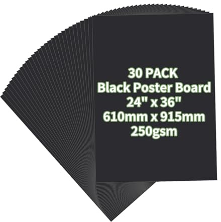 TFCaryi 24x36 inches Poster Paper Set of 30, Black Large Poster Board, Blank Display Boards, Heavyweight Poster Paper Bulk for School, Office & Craft Projects