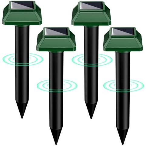 Spaventatore Per Gatti da Giardino, 4 pezzi Dissuasori Per Talpe da Esterno con Pannello Solare, Area Efficace di 7500 piedi quadrati e Protezione dall'Acqua, Repellente per Gatti, Talpe, Ratti