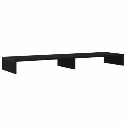 Monitorställ svart ekutseende av trämaterial 100 x 27 x 10 cm för två bildskärmar ergonomiskt skrivbordsfäste med förvaringsutrymme för kontor, hemmakontor, gaming