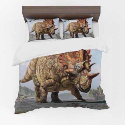 Triceratops Super King påslakanset dinosaurie mjukt täckesskydd alla årstider påslakan 260 x 220 cm borstad mikrofiber allergivänliga sängset med 2 örngott b.2776