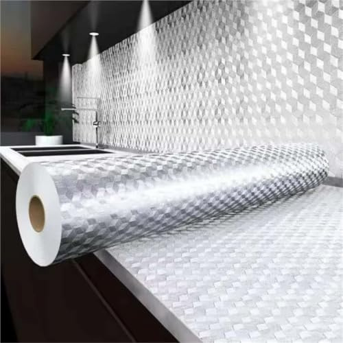 Rostfritt Stål Kök Oljebeständig Självhäftande Tapetrulle, 5M Vattentät Aluminiumfolie Kontaktpapper For Bänkskivor, Skåp & Ryggstänk, Värmebeständigt