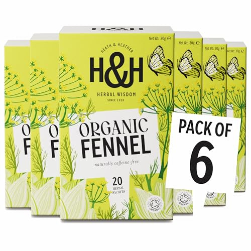 Heath & Heather - Organic Fennel Tea • Aromatic Digestive Infusion • Naturally Caffeine-Free • Vegan • Wellness Brew with Aniseed Sweetness • Multipack 6 x 20 Boxes (120 Tea Bags)