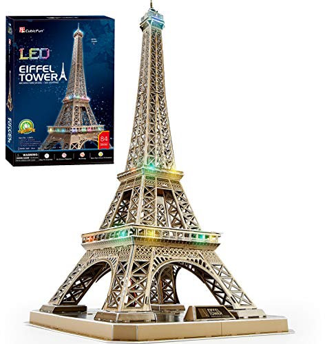 CubicFun Puzzle 3D LED Torre Eiffel Francés Landmark Maquetas para Construir Gran Arquitectura Kits de Construcción Decoración del Hogar Regalo para Adultos y Niños, 84 Piezas
