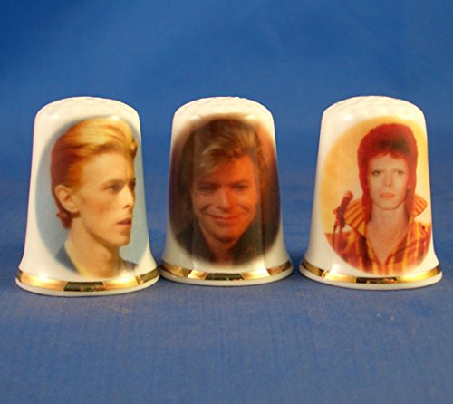 Porcelain China Collectable Thimbles Set of Three David Bowie Commemorative