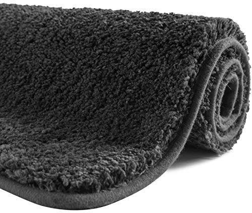 SFLXO Badematte 100cm x 60cm rutschfest-Badvorleger Maschinenwaschbar Anti-Rutsch Badteppich Weich Wasserabsorbierende Badematten Flauschige Mikrofaser Badezimmerteppich Dunkel Grau Mehrweg