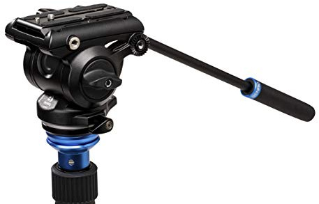 Benro S4 PRO Flat Base Fluid Video Head, 8.8 lb Max, 2 Step Counterbalance (1&2), 1/4-20 Accessory Mounts, 3/8-16 Head Mount, w/Pan Arm (S4PRO), Black