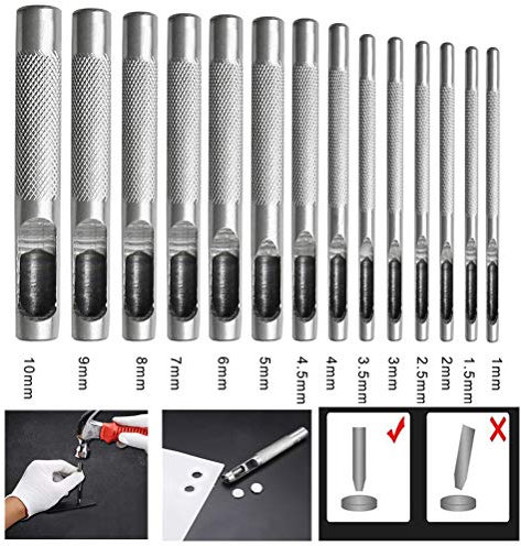 nuoshen 14pcs Leather Hole Punch Cutter,Round Hollow Punch Set for Watch Bands Belts Canvas Paper Plastics(1mm to 10mm)