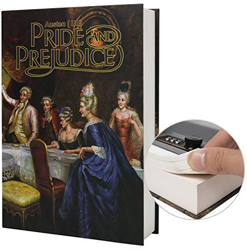 Boîte de rangement sûre de livre de détournement de papier réel, coffre-fort secret de dictionnaire avec serrure de code/clé, coffre-fort caché de livre de flip (Clé d'Orgueil et Préjugés)