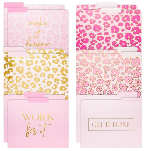 Paper Junkie Decorative File Folders - Stylish Organization & Pink File Folders - Gold Foil Leopard Prints & Office Accessories - Durable Cardstock & Office Supplies - 9.5 x 11.5 in - Pack of 12