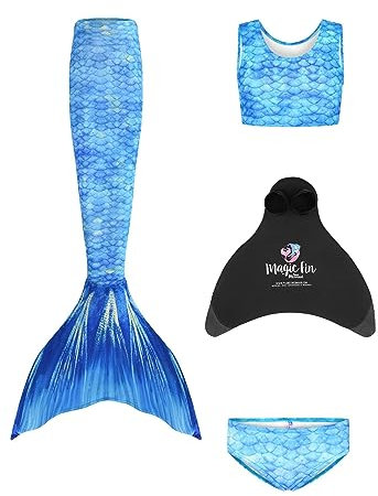 Planet Mermaid Kinder Deluxe Set Meerjungfrauenschwanz Badeanzug für Mädchen Inklusive Schwimmhilfe Magic Fin, Schwanz, Crop Top & Slip Frozen Aqua, Alter 12-14 Jahre, Frozen Aqua, 12 Jahre