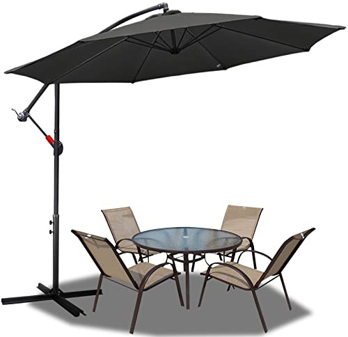 Lospitch Ombrellone parasole, ombrellone a sbalzo in alluminio con meccanismo a manovella, ombrellone parasole protezione UV e idrorepellente, ombrellone da giardino, grigio., Ø300cm