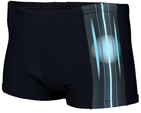 Aquarti Herren Badehose Kurz Sportlich Streifen, Farbe: 13719B Schwarz/Blau, Größe: 6XL