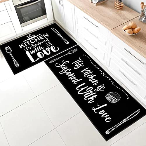 SHUAIG Kitchen Rug Set 2 Piece Non Slip Washable,Kitchen Mat Anti Fatigue Set,kitchen carpets with anti-slip stickers for Home Decoration(Style A, 40x60 + 40x120 cm)