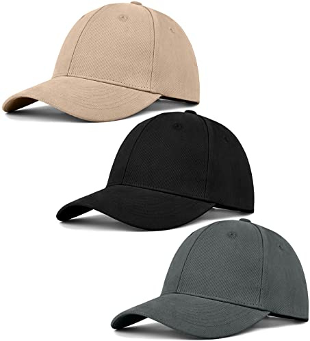 ZEXIAN Lot de 3 Casquettes de Baseball Unisexes en Coton Non construites pour Homme et Femme, Noir + Gris + Kaki, Taille Unique
