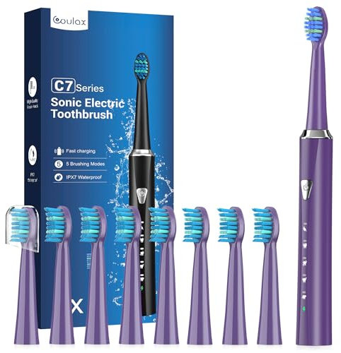 Spazzolino Elettrico Sonico per Adulti e Bambini - Spazzolino Elettrico con 8 Testine, 5 Modalità, Impermeabile IPX7, Spazzolini Elettrici ad Ultrasuoni per Famiglia e Viaggi, Rosa Perlato