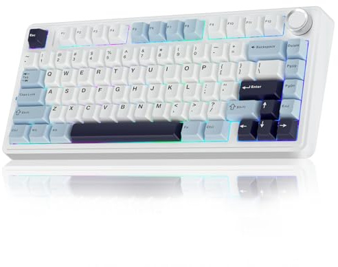 AULA F75 75% Wireless Mechanical Keyboard, Hot Swappable Creamy Keyboard, Pre-lubed Reaper Switches, 2.4GHz/Type-C/BT5.0, RGB Backlit Gaming Keyboards(White & Blue)