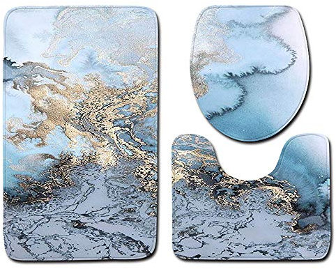 Badematten Set 3 teilig Badezimmer Set 3-teiliges Set Badvorleger Toilettenmatte,Toilettensitz Dreiteiliges waschbar,Badezimmerteppich Set,WC Garnitur rutschfest Teppich, Badematten Set (H, One Size)