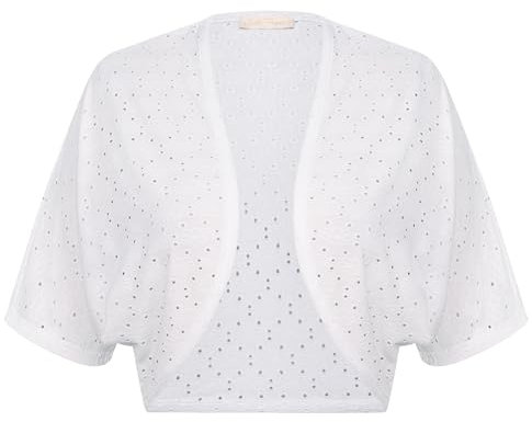 Belle Poque Boleros für Damen Offene Front Batwing Kurzarm Leichte Bolero Shrug für den täglichen Gebrauch Weiß BP0910-02 S