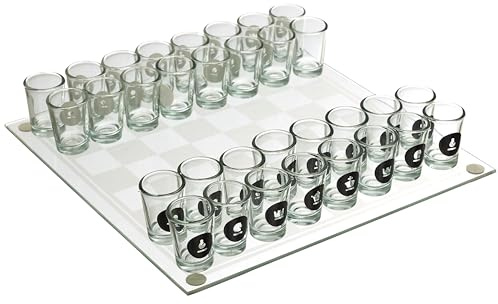 Mister Gadget, MG3519, Gioco di Scacchi da Bere in Vetro, Gioco di Scacchi da Bere in Vetro, Colori: Bianco e Nero, Perfetto per Serate e Regali Divertenti