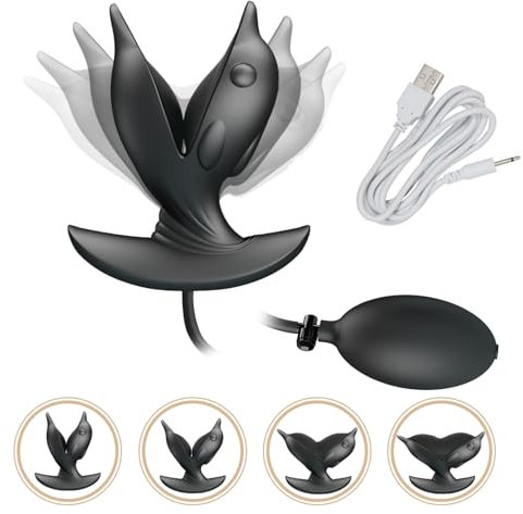 AMAZBEE Silicone gonfiabile Plugs anale per coppie Espansione vibrante Butt Plugs per il massaggio della prostata Vibratore anale Giocattoli del sesso per l'allenamento anale (Black)