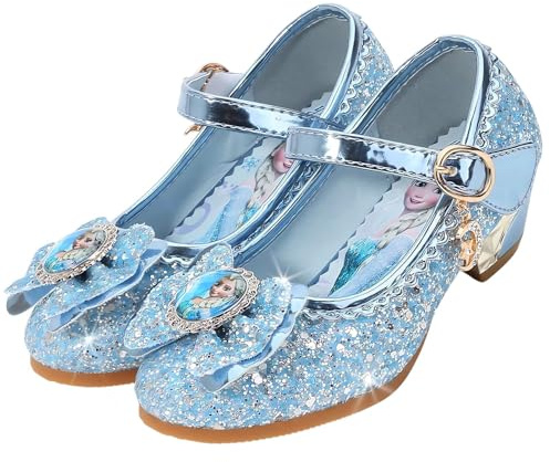 Vorkhuaeri Basket Enfant Fille Princesse Elsa, Chaussures de Danse Paillettes Costume Princesse, Adaptées pour Habiller Fête Cosplay Mariage Noël (D1-Blue,25)