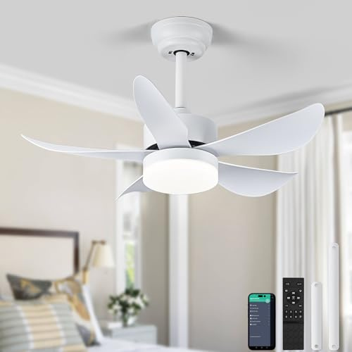 RHEAFON Ceiling Fans with Lights and Remote, 30 Inch Dimmable LED Ceiling Fan,Reversible,6 Speeds & Timer Ultra-Quiet,White Smart Ceiling Fan for Bedroom Kitchen Dining Room Patio