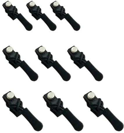 Yamobi 9 Piezas Cremallera Zipper, Reparación Set de Cremallera, 3 Tamaños Fijar Cremallera Zipper, Tirador de Metal Desmontable para Cremalleras (Negro)