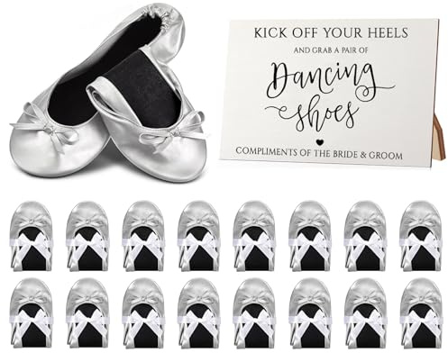 Jecery Faltbare Ballerina-Hausschuhe für Hochzeitsgäste, Damen, Ballerina, Tanz-Hausschuhe, Partyschild, tragbare Reise-Geldbörse, Schuhe für Brautjungfern, flache Frauen, Hochzeitsschuhe, Geschenk